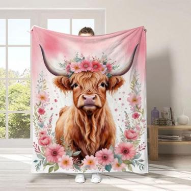 Imagem de Manta de vaca Highland de flanela quente, cobertor macio para sofá-cama, decoração de casa com estampa de animal fofo, lavável na máquina, B17,150 cm * 200 cm, 152.4 cm * 198.1 cm