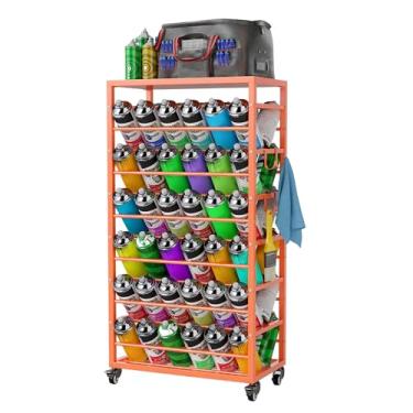 Imagem de Carrinho de lata spray com 72 latas, armazenamento de tinta spray com parte superior organizadora, moldura toda de ferro, 8 ganchos, adequado para salas de trabalho e garagens