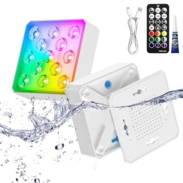 Imagem de LOFTEK Pacote com 2 luzes de piscina, luzes LED submersíveis recarregáveis com controle remoto, IP68 à prova d'água, luz subaquática de 16 cores para piscina subterrânea acima do solo, banheira de