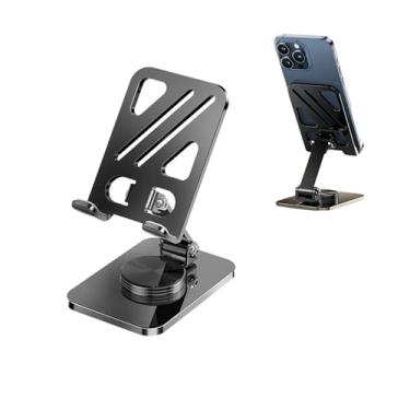 Imagem de Suporte ajustável para celular, suporte de celular dobrável de rotação, suporte de celular de mesa com base antiderrapante, serve para todos os smartphones (preto)
