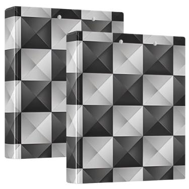 Imagem de Fichário para caderno de folhas soltas Geom preto e branco, fichário de 3,9 cm com bolsos para papel A4, fichário prático para negócios, pacote com 2