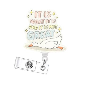 Imagem de Bellrela Porta-crachá retrátil, área emocionalmente instável, prossiga com lanches, rosa com corações, clipe jacaré de 360 graus