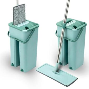 Imagem de Flat Mop 2 Refis Esfregão Com Balde Rodo Mágico Lava Seca Tira Pó - Qu