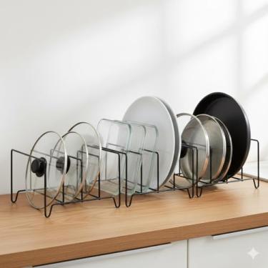 Imagem de Kit 3 Organizadores de Refratários e Tampas de Panela Preto | Suporte Aramado Vertical para Armário e Assadeiras | Otimização de Espaço Cozinha
