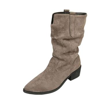 Imagem de Botas femininas de bico fino no tornozelo, salto baixo, botas curtas para conforto casual no inverno, Café, 34