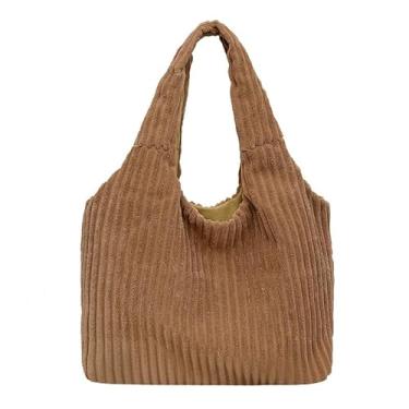 Imagem de Bolsa de veludo cotelê de grande capacidade – Bolsa de ombro e sacola moderna, tecido leve e confortável, bolsa casual para o dia a dia, Caqui