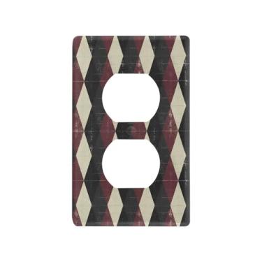 Imagem de Wassud Placa de cobertura de interruptor de luz marrom diamante padrão decorativo capas de tomada placa de parede para tomadas elétricas duplex 4,53 x 2,76 polegadas