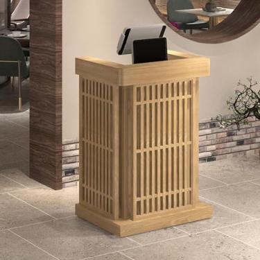 Imagem de Mesa de loja, balcão de recepção, balcão de caixa com grande espaço de armazenamento, simples e moderno, mesa de recepção com balcão, loja de chá de leite, cabeleireiro, loja de roupas (cor: madeira