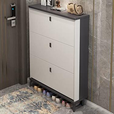 Imagem de Armário de sapatos com 3 gavetas flip, organizador moderno de armazenamento independente para sapatos, balde de entrada de madeira com pernas de metal para armário, sala de estar (cor: branco, tamanho