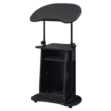 Imagem de Suporte de pódio ajustável em altura portátil, mesa de recepção de pódio para laptop móvel mesa de pé para sentar em pé com topo giratório, mesa de palestre rolante para conferências, auditório, sala