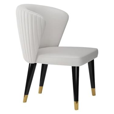 Imagem de Cadeiras de jantar modernas de couro de microfibra com pés de madeira maciça - Cadeira de recepção de sala de jantar cinza claro