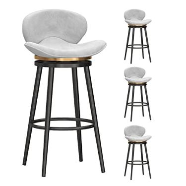 Imagem de Conjunto de 4 banquetas giratórias de 360 graus, cadeiras de bar de veludo com altura de bar com pernas de metal preto e apoio para os pés, cadeiras modernas de bar com encosto baixo para cozinha, pub