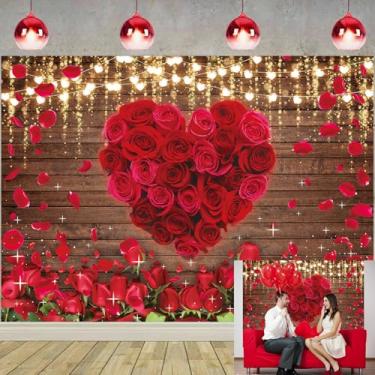 Imagem de Cenário fotográfico de dia dos namorados, 25 x 20 m, rosa vermelha, floral, coração, fundo de madeira, para casamento, casamento, dia das mães, decoração de festa de aniversário, cabine fotográfica,