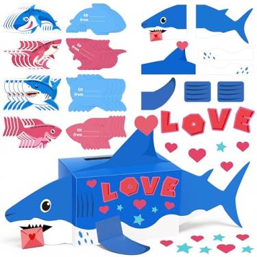 Imagem de luck sea Valentines Day Shark Paper Mailbox Crafts Kit for Kids, DIY Valentine's Mail Box Craft with 40 Exchange Cards Valentine Gift Party Favors Supplies (Assembly Needed)