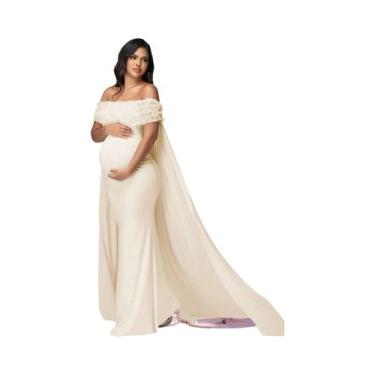 Imagem de Vestido Maxi Floral De Maternidade Com Ombros Descobertos E Capa De Tu