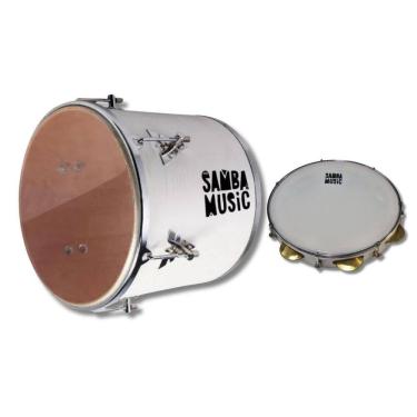 Imagem de Kit Repique De Mão 12X30 Pele Nt Samba Music + Pandeiro 10