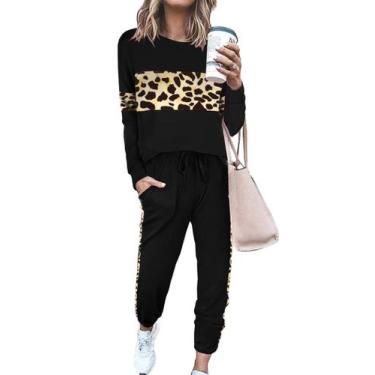 Imagem de Conjunto de Moletom PRETTYGARDEN Leopardo Preto 2 Peças P