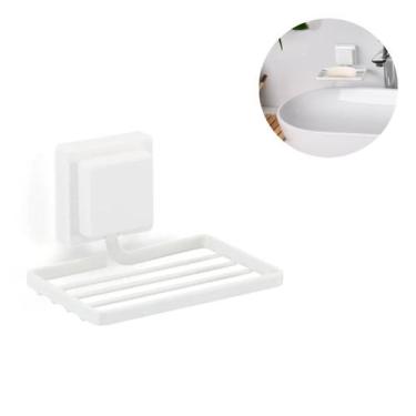 Imagem de Saboneteira De Parede Suporte Para Sabonete Sem Furo 3m Aço Branco - A