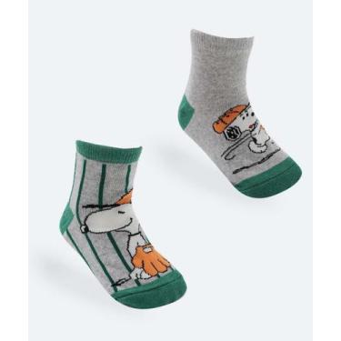 Imagem de Kit 2 Meias Infantil Estampa Snoopy Cinza-29042, 26a29, Cinza, Verde