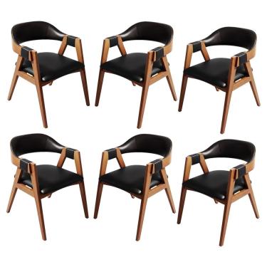 Imagem de Kit 6 Cadeiras de Jantar em Madeira Lina Estofada Couríssimo Preto CCS