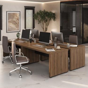 Imagem de Conjunto Executivo 4 Mesas Tamburato 1600 para 4 Pessoas Elegante Nogal/Preto