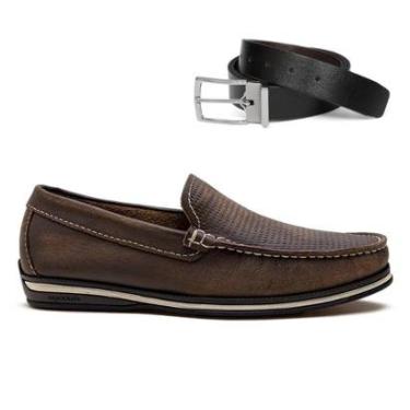 Imagem de Mocassim De Couro Democrata Easy Ted 135201+Cinto Masculino Dupla Face-Masculino