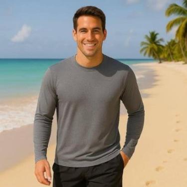 Imagem de Camiseta PROTEÇÃO SOLAR UV Masculina Manga Longa Térmica Fitness Academia Corrida Praia Verão 247-Masculino