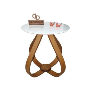 Imagem de Mesa Lateral Cebola Com Vidro 50cm Branco 50cm - DECORAPER