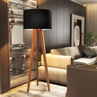 Imagem de Luminária De Chão Tripé Delta Com Cúpula Abajur Black/Nature - Jlar Mó