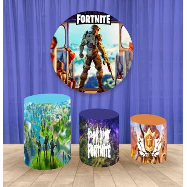 Imagem de Painel Redondo 1,50m E Trio Capa De Cilindro Fortnite 2 - Fantasia Brá