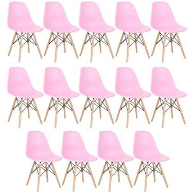 Imagem de Laraz, Kit 14 cadeiras Charles Eames Eiffel DSW com pés de madeira cla