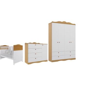 Imagem de Quarto Bebê Completo Berço Conforto Permobili Encanto MDF -, Branco Na