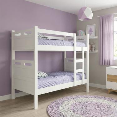 Imagem de Cama Beliche Jaspe Escada Lateral Grade Segurança com Colchões D33 para Quarto Infantil - Branca