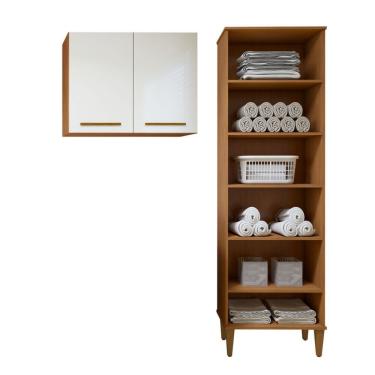 Imagem de Lavanderia Modulada 1 Armário Multiuso E Armário Aéreo Belém - Kaiki Móveis Nature/off...