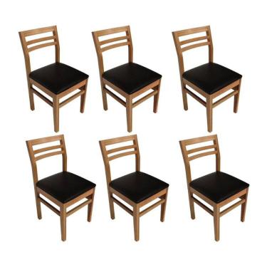 Imagem de Kit 6 Cadeiras para Sala de Jantar em Madeira Maciça Diamante Imbuia/Preto