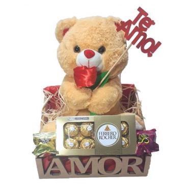Imagem de Cesta Namorados Amor Com Urso E Ferrero Rocher - Cesta de Presente Dif
