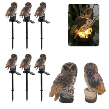 Imagem de Coruja Luminaria Solar Kit 6 Uni Jardim Quintal Casa Decoraçao Enfeite Multiuso Luz Led Resistente Ave Escultura