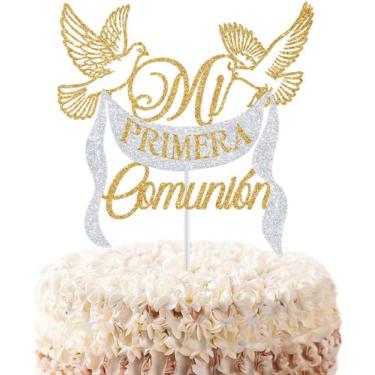 Imagem de Topo de bolo SHIERYAYAQYX Minha Primeira Comunhão com glitter