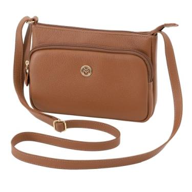 Imagem de Bolsa Feminina Couro Alça Transversal Mariart Bolso Frontal Zíper Rosalina (Caramelo)