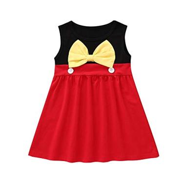 Imagem de Vestido de verão para meninas com nó de laço para meninas vestidos sem mangas com decote em cor contraste vestido de uma peça para crianças crianças de 6 meses a 3 anos de idade(E)