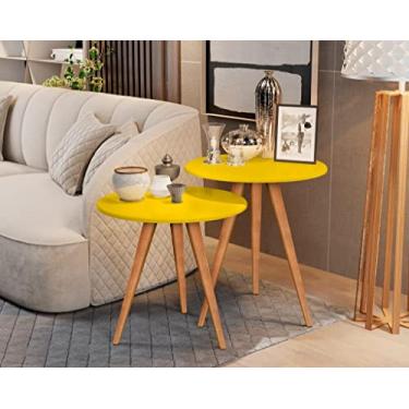 Imagem de Conjunto 2 Mesas Lateral e Apoio Redonda Pés Palito Amarelo - Comprar Moveis em Casa