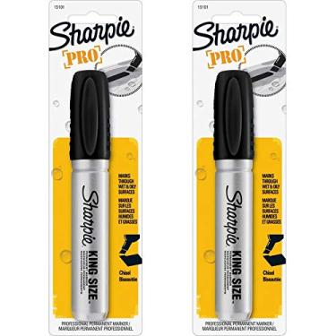Imagem de Marcadores permanentes Sharpie 15101PP Pro King Size, ponta de cinzel, marcas de tinta preta em superfícies molhadas e oleosas, ponta de cinzel de feltro resistente e corpo durável, pacote com 2 marcadores