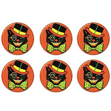 Imagem de Beistle 6 peças retrô vintage Happy Halloween Party Favors Cat Pinback Botons, 5 cm, laranja/preto/amarelo/verde