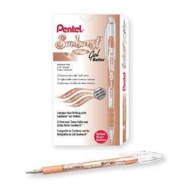 Imagem de Pentel Caneta gel metálica Sunburst, ponta de 0,8 mm escreve linha de 0,4 mm, tinta bronze barril transparente, caixa com 12 (K908-ME)