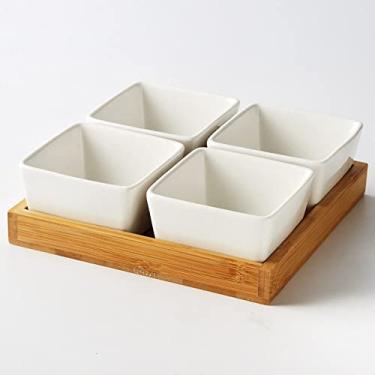 Imagem de Prato de sobremesa de cerâmica Prato de frutas quadrado Bandeja de bambu e madeira Prato de doces,D