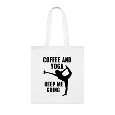 Imagem de Sacola Keep Me Going Coffee And Yoga, presente de ioga, bolsa de ombro, bolsas reutilizáveis, ideia de presente de cesta de Natal de aniversário, Branco