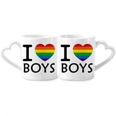 Imagem de Conjunto de canecas de porcelana para casais LGBT transgêneros apoio aos bissexuais em cerâmica com alça de coração