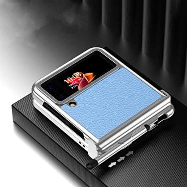 Imagem de Capa de couro anti-queda acessórios para celular para Samsung Galaxy Z Flip 4 5G Flip4 Flip3 Flip 3 Zflip4 Capa dobrável antiderrapante, prata e azul, para Samsung Z Flip 3