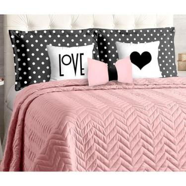 Imagem de Cobre Leito Casal Padrão Rosê Liso 8 Peças Com Porta Travesseiro E Alm