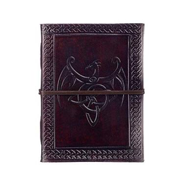 Imagem de Caderno de couro de dragão com asas celta | 13,5 cm x 18,5 cm | Feito à mão, de comércio justo e ecológico em couro alternativo para homens e mulheres